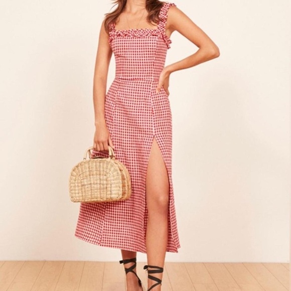 red gingham dress reformation Cherry Red